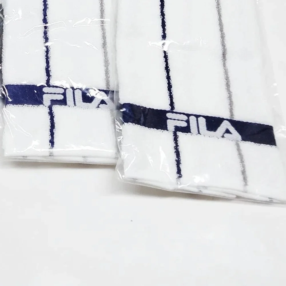 Fila White Towels with Navy and Gray Stripes Rare Cotton Hand Towels NWOT